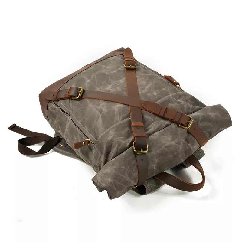 Waxed Canvas Waterproof Roll Top Backpack