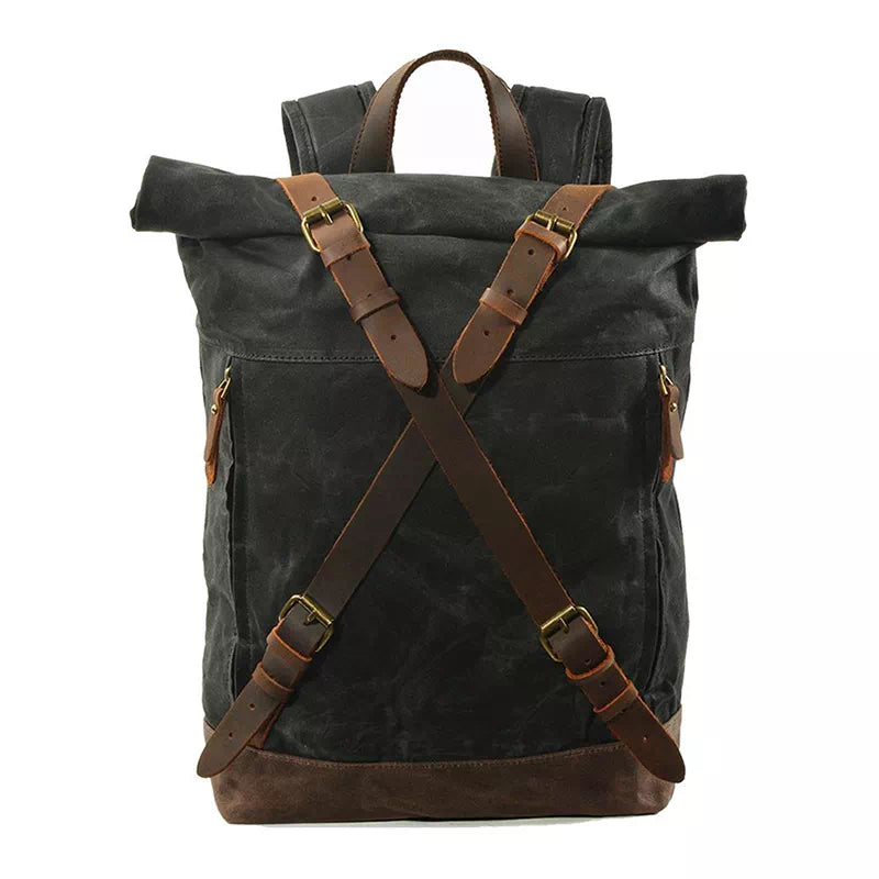 Waxed Canvas Waterproof Roll Top Backpack