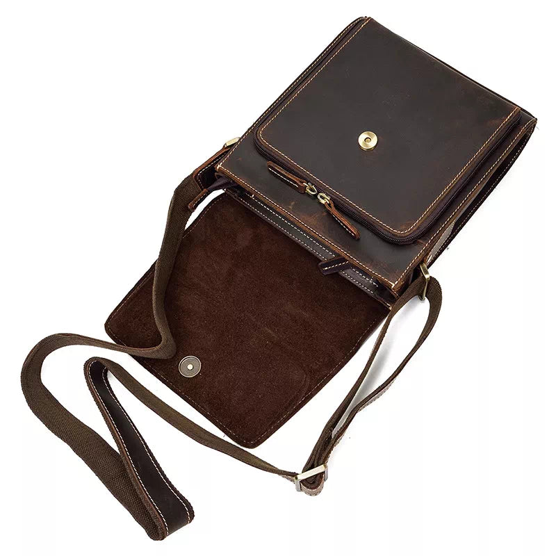Amazon.com: Contacts Small Messenger Bag for Men Crazy Horse Leather  Crossbody Shoulder Bag Brownj 9.7