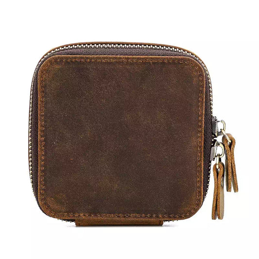 Small Square Leather Travel Jewelry Case