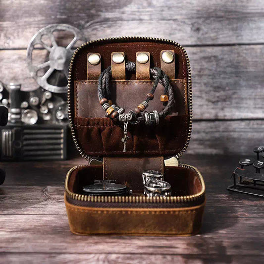 Small Square Leather Travel Jewelry Case