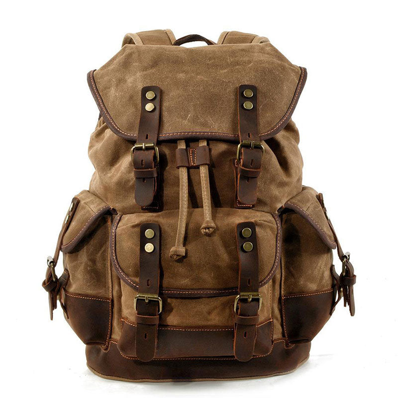 khaki waxed canvas backpack