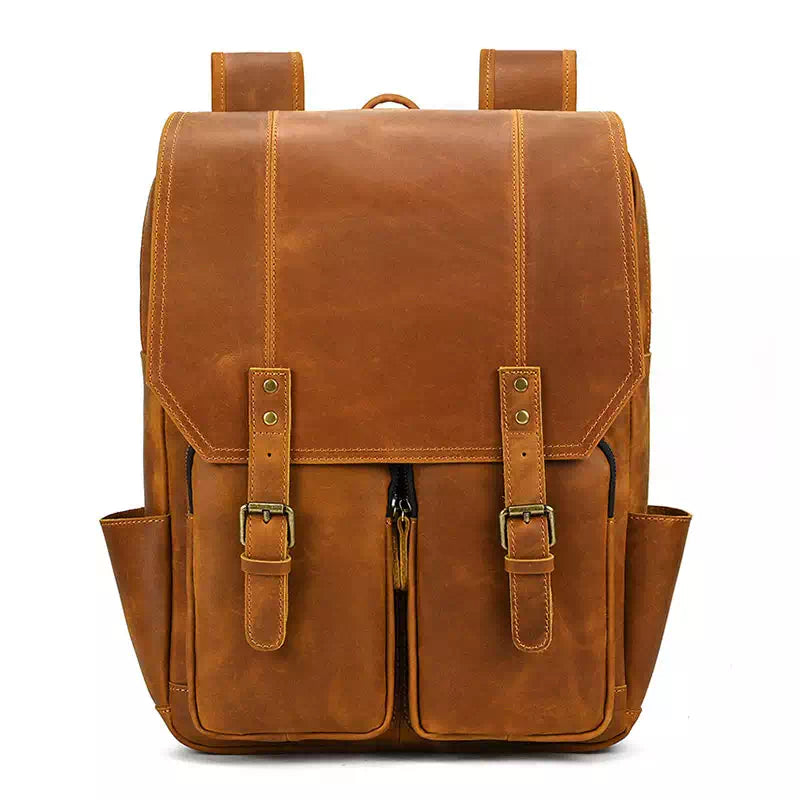 Men's Leather Backpack Vintage Crazy Horse Leather Backpack, Brown / 15.6