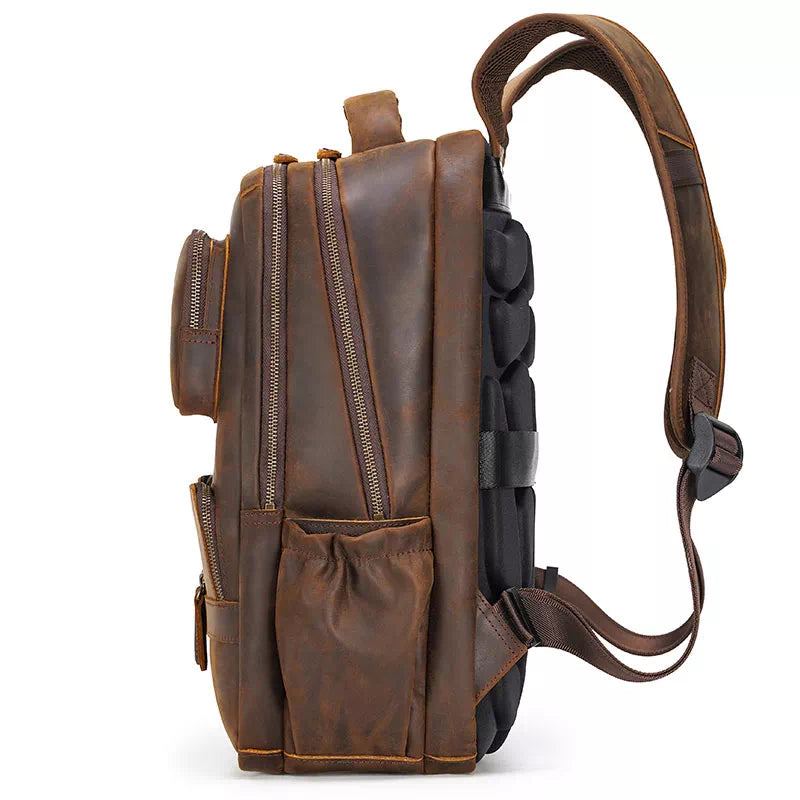 Men's Crazy Horse Leather Travel Backpack - Large Size