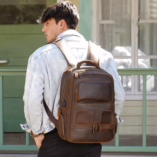 Leather backpack mens sale sale