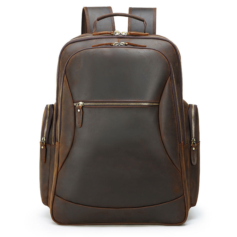 best large leather backpack Full Grain Mens Crazy Horse Laptop Backpack Handmade RockCow Leather Studio while multiple interior and exterior pocketsincluding a zippered side pocket for valuables Large Leather Backpack - The