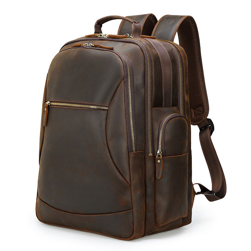 Men's Crazy Horse Leather Travel Backpack - Large Size