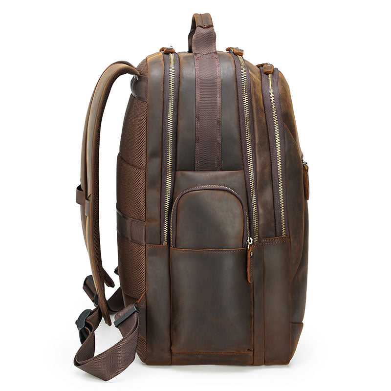 Men's Crazy Horse Leather Travel Backpack - Large Size