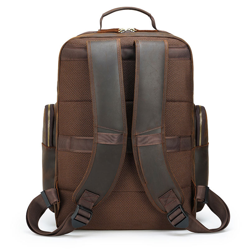 Men's Crazy Horse Leather Travel Backpack - Large Size