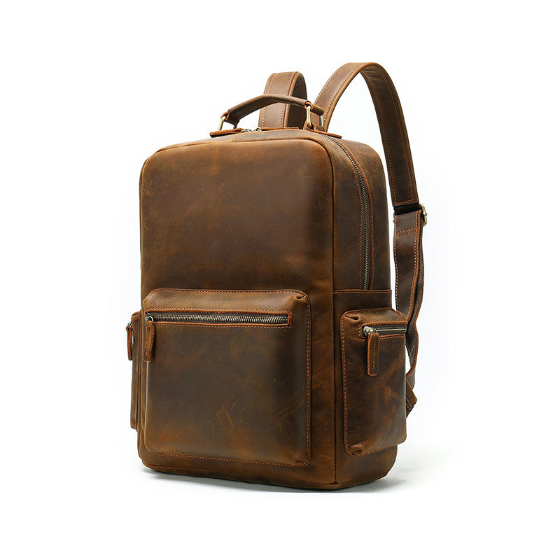 Crazy Horse Leather Backpack Men Laptop Backpack Handmade Travel Backp –  ROCKCOWLEATHERSTUDIO