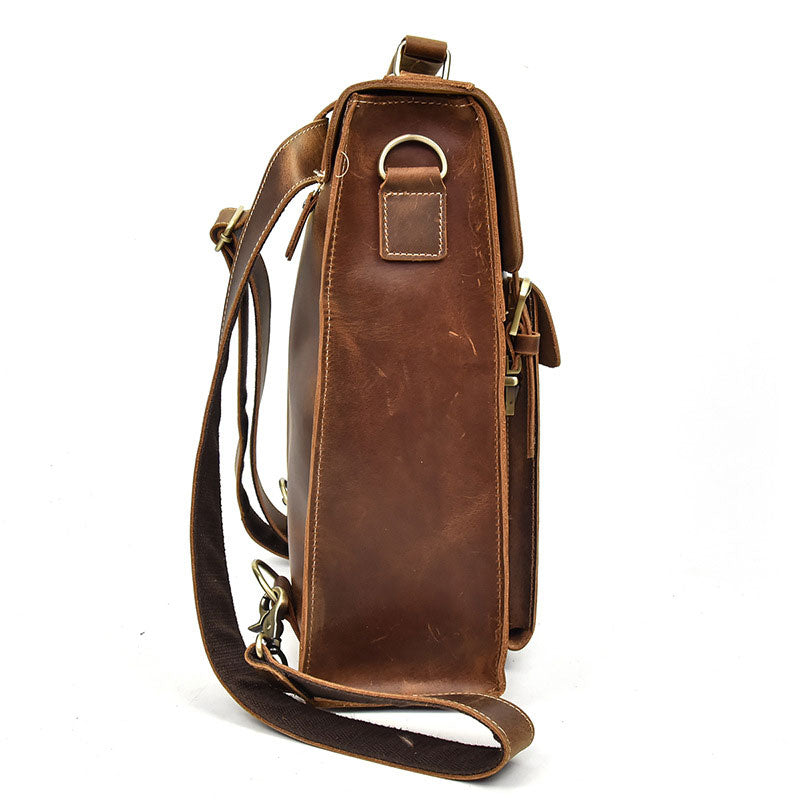 Vintage Crazy Horse Leather Satchel Backpack