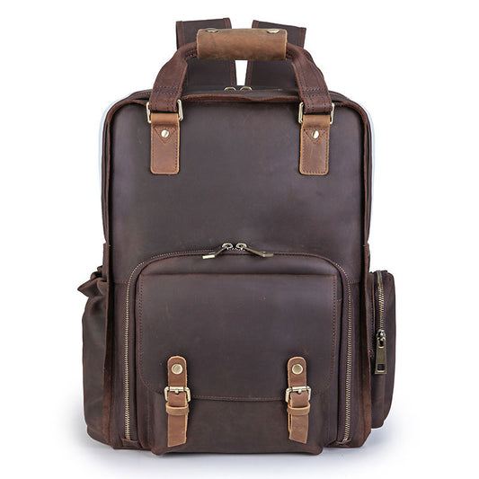 Men's Crazy Horse Leather Camera and Lens Backpack