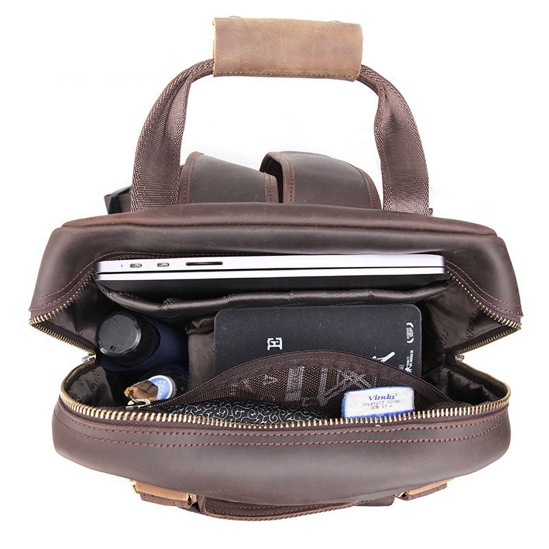 Men's Crazy Horse Leather Camera and Lens Backpack