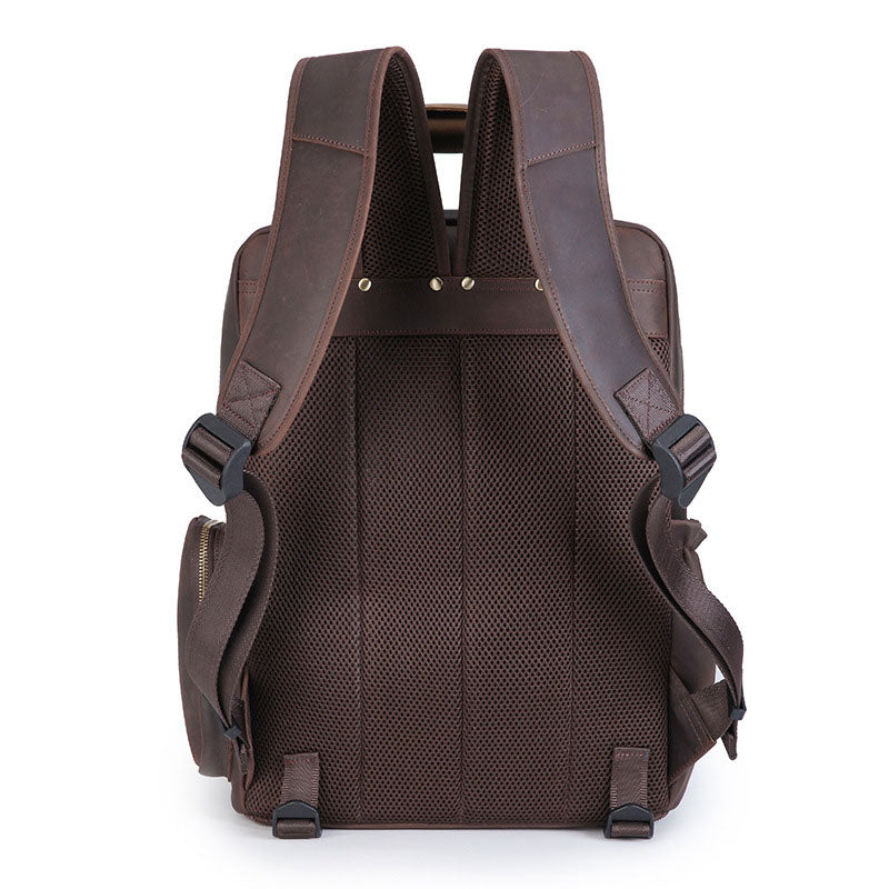 Men's Crazy Horse Leather Camera and Lens Backpack