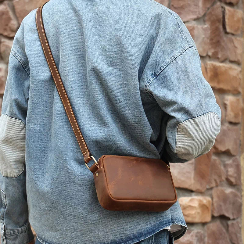 Distressed Tan Real Vintage Leather Crossbody Bag for Women | Rue – Assots  London
