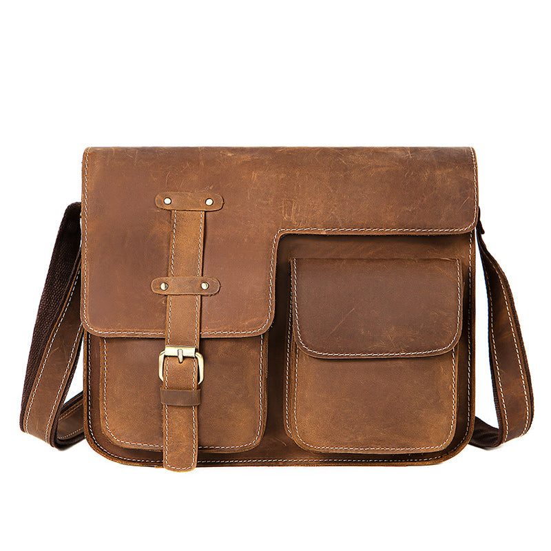 Men's Satchel Bag Leather Messenger Bag, Light Brown