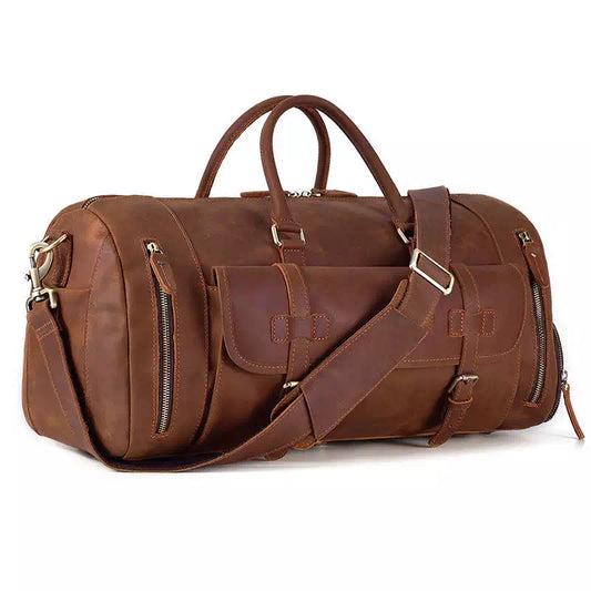 Large Men's Crazy Horse Leather Duffle Bag