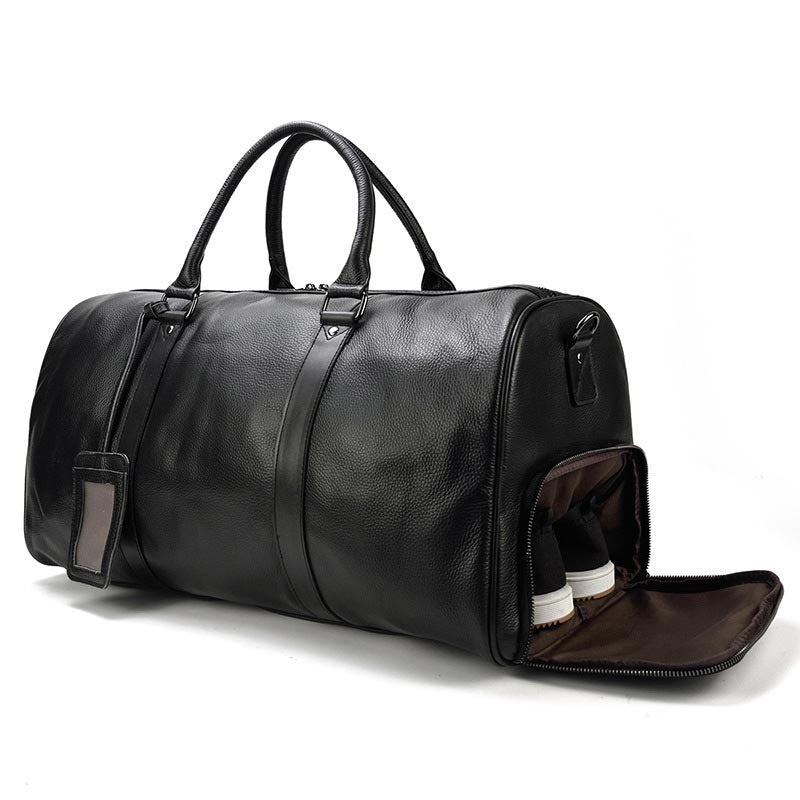 Black Leather Duffel Bag Men Mens Leather Luggage Bag 