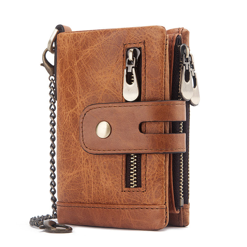Men's Bifold Wallet with Chain, RFID Blocking Leather Vertical
