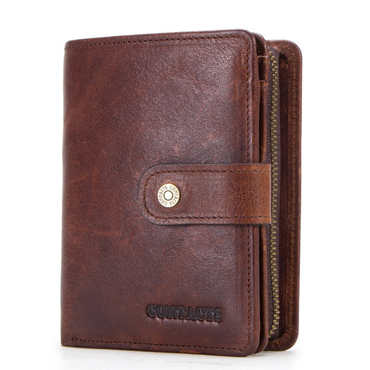 Men's Leather Trifold Wallet - Red Brown