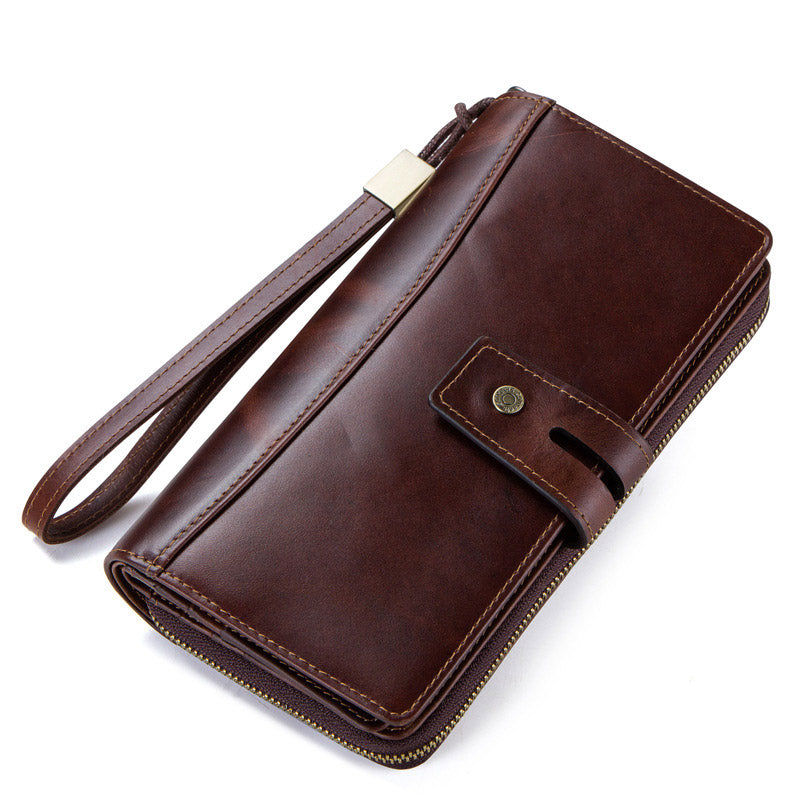 Men's Long Leather Bifold Wallet With Wristlet - 28 Card Slots