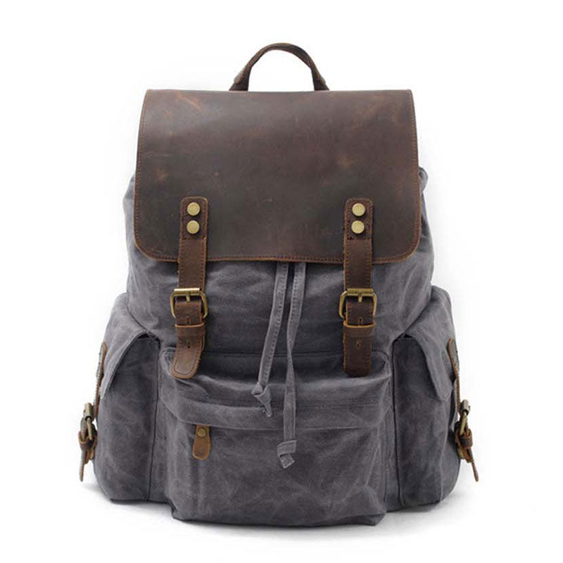 Waterproof Canvas Backpack With Leather Flip