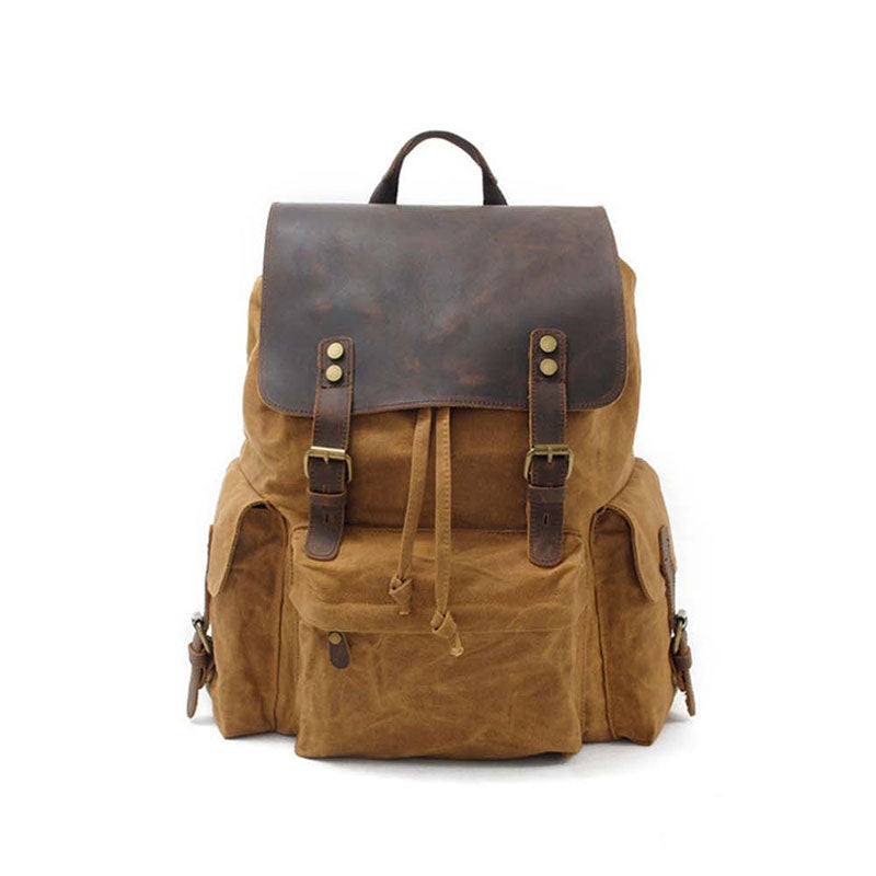 Canvas Backpack for Men and Women - Waxed Canvas and Leather Backpack, Khaki / 15" laptop Canvas Backpack for Men and Women - Waxed Canvas and Leather Backpack, Khaki / 15" laptop