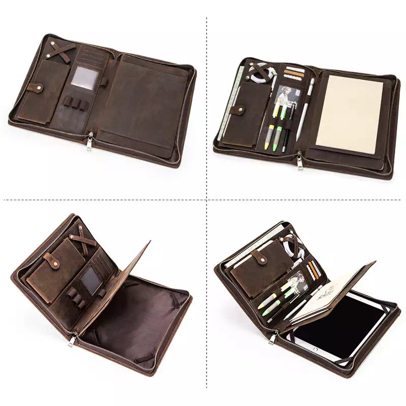Contacts Family Zippered Leather Padfolio