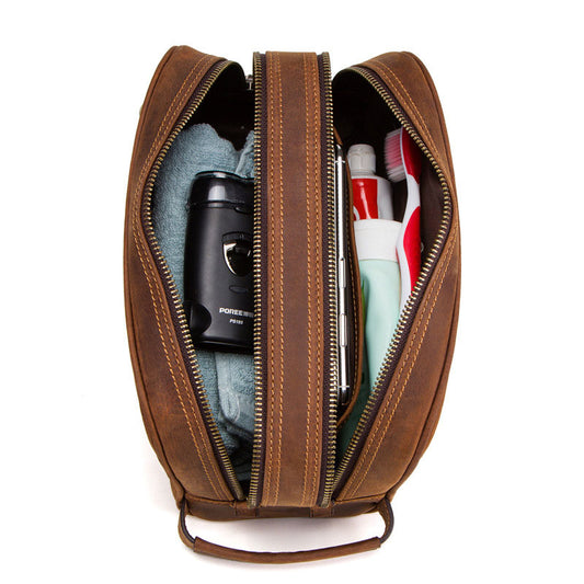 Men's Crazy Horse Leather Toiletry Bag