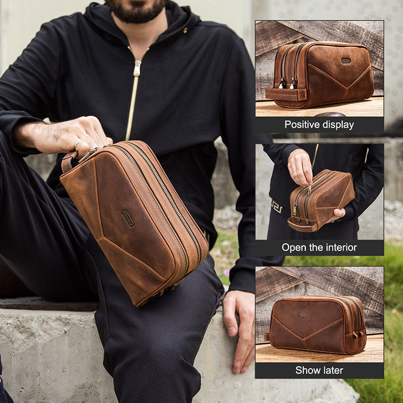 Men's Crazy Horse Leather Toiletry Bag