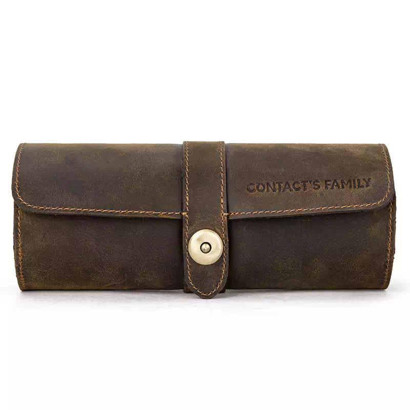 CONTACTS FAMILY Leather Single Slots Pen Case Zipper Portable