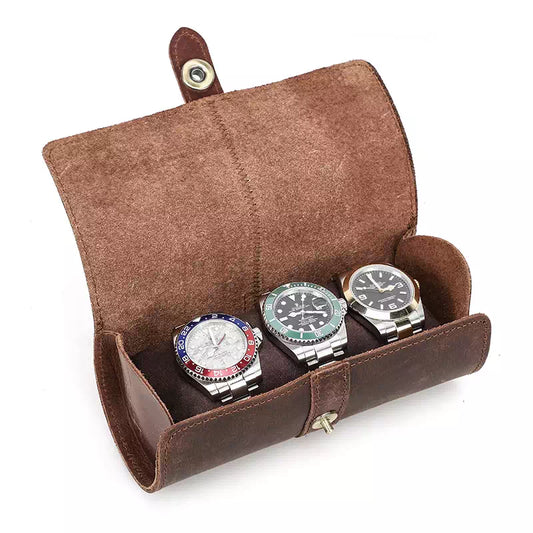Leather Watch Roll Case for 3 Watches