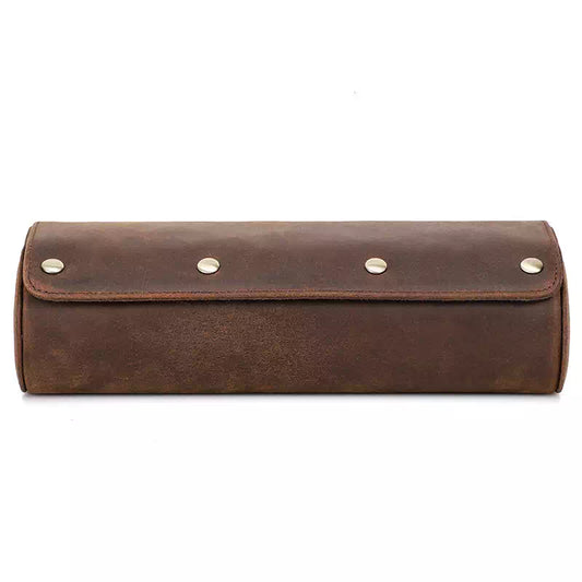 Luxurious vintage watch roll travel case made from genuine leather