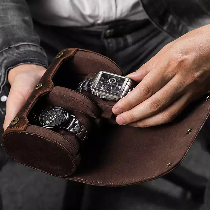 Leather sales watch case