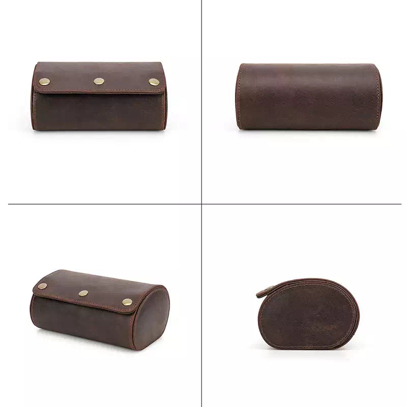 Leather Watch Travel Roll Case for 2 Watches