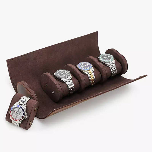Leather Watch Roll Case for 4 Watches