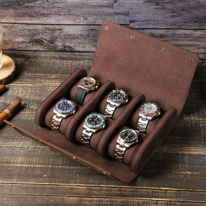 Leather Travel Watch Case - Double Watch Roll, Roarcraft