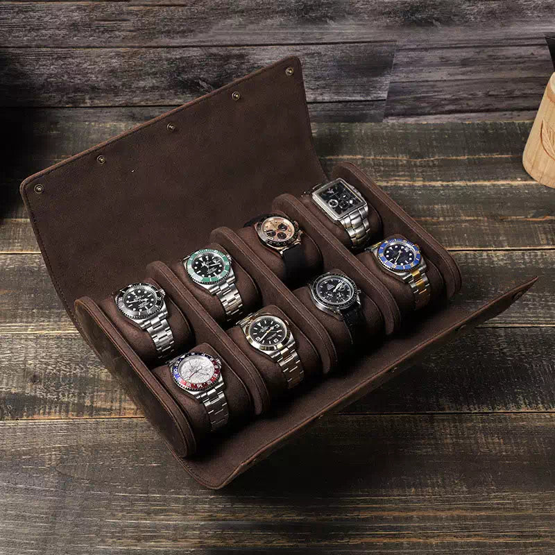 Leather Watch Roll Case for 8 Watches