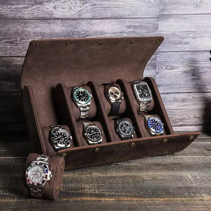 Genuine Leather 3 Slots Travel Watch Storage Box Luxury Roll Watch Display  Case