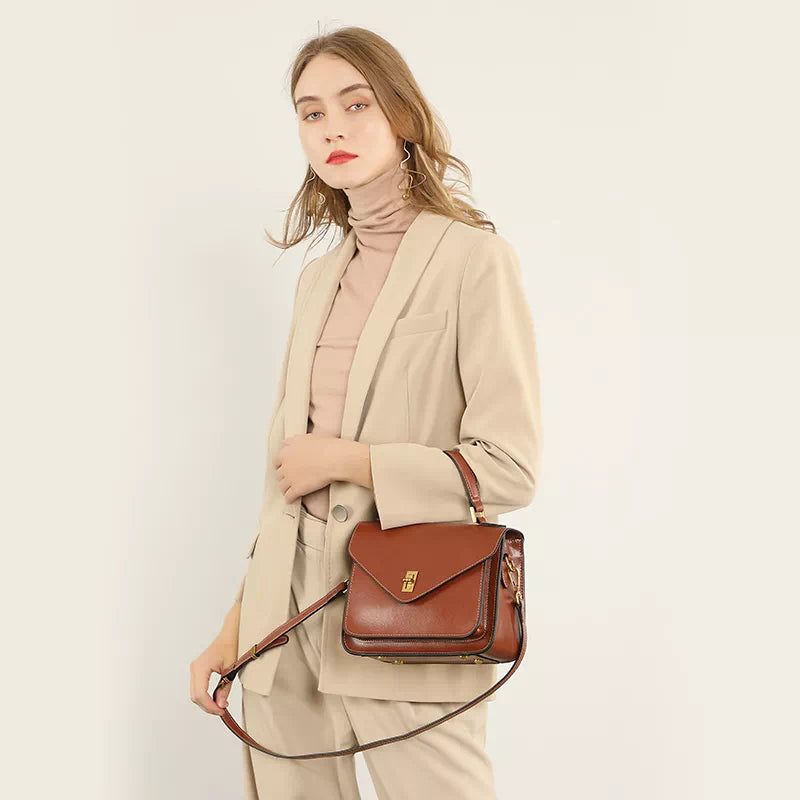 Leather Satchel Top Handle Bag - Compact