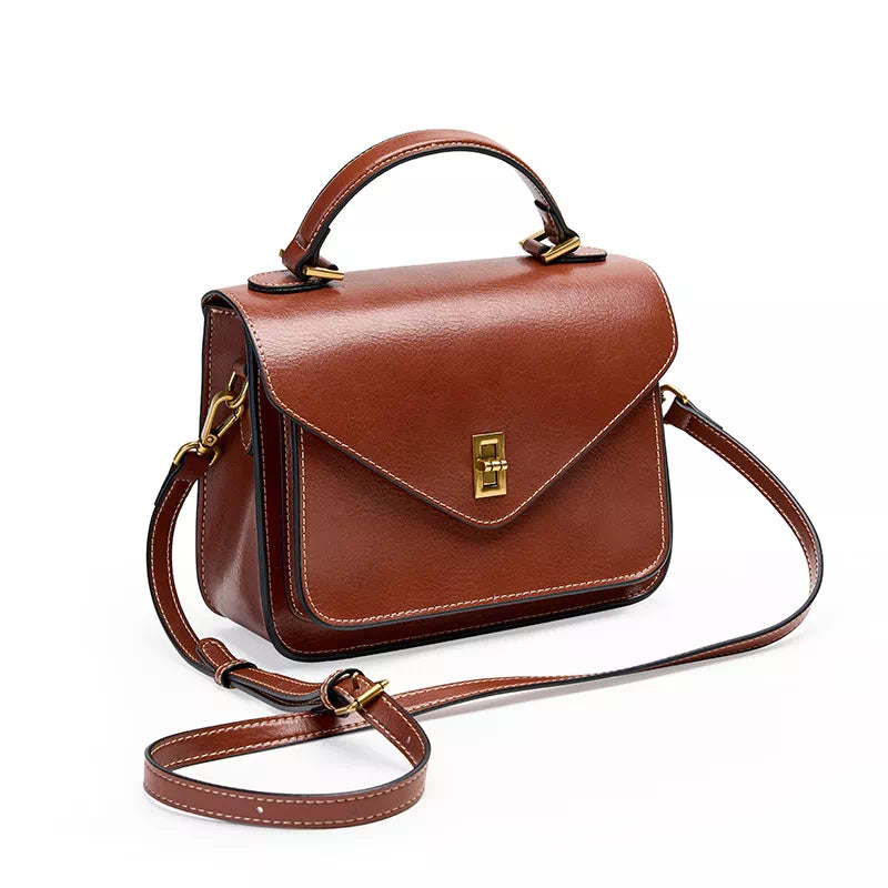 Leather Satchel Top Handle Bag - Compact
