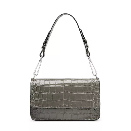 Convertible Crocodile Embossed Leather Shoulder Bag