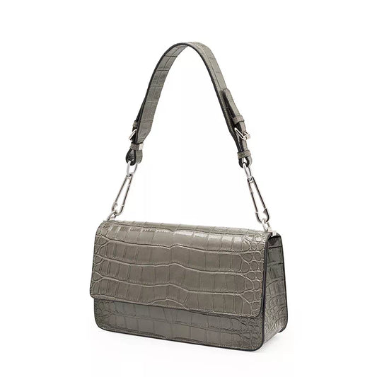 Convertible Crocodile Embossed Leather Shoulder Bag